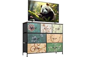 ‎WLIVE WLIVE Kommode mit 7 Schubladen aus Stoff, Kommodenschrank für Schlafzimmer, Kommode Wohnzimmer, mit Stabiler Stahlrahmen, Bohemien