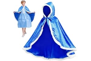 Dwafill Mantello Blu Principessa Bambina, Costume Principessa con Cappuccio, Mantello Bambina Strascico Bambini Costume Halloween Carnevale Natale Cosplay