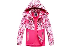 SERENYOU Girls Waterproof Jacket Kids Fleece Lined Raincoat Girl Windbreaker with Removable Hood