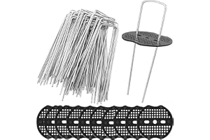 KAHEIGN Set med 50 st trädgårdspinnar, 15 cm U-formade rostbeständiga gräsmattor i stål, marksäkringspinnar med buffertbricka för att säkra tygmembran, jordlakan, polyetenark