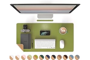 RENMTURE Dual-Sided Mouse Pad, Natural Cork & PU Leather Large Desk Pad for Office and Home Work, Desk Protector Non-Slip, Waterproof, Easy Clean (Olive Green, 32"x16")