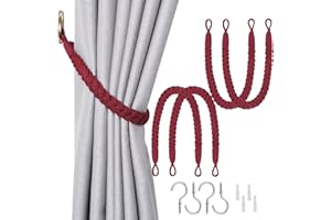 Pretty Jolly Vorhang Raffhalter aus natürlichem Baumwollseil, eleganter, dekorativer Vorhang-Raffhalter im Boho-Stil, weiche, handgewebte Seil-Vorhanghalter für Zuhause und Büro, Wein Rot, 4 Stück