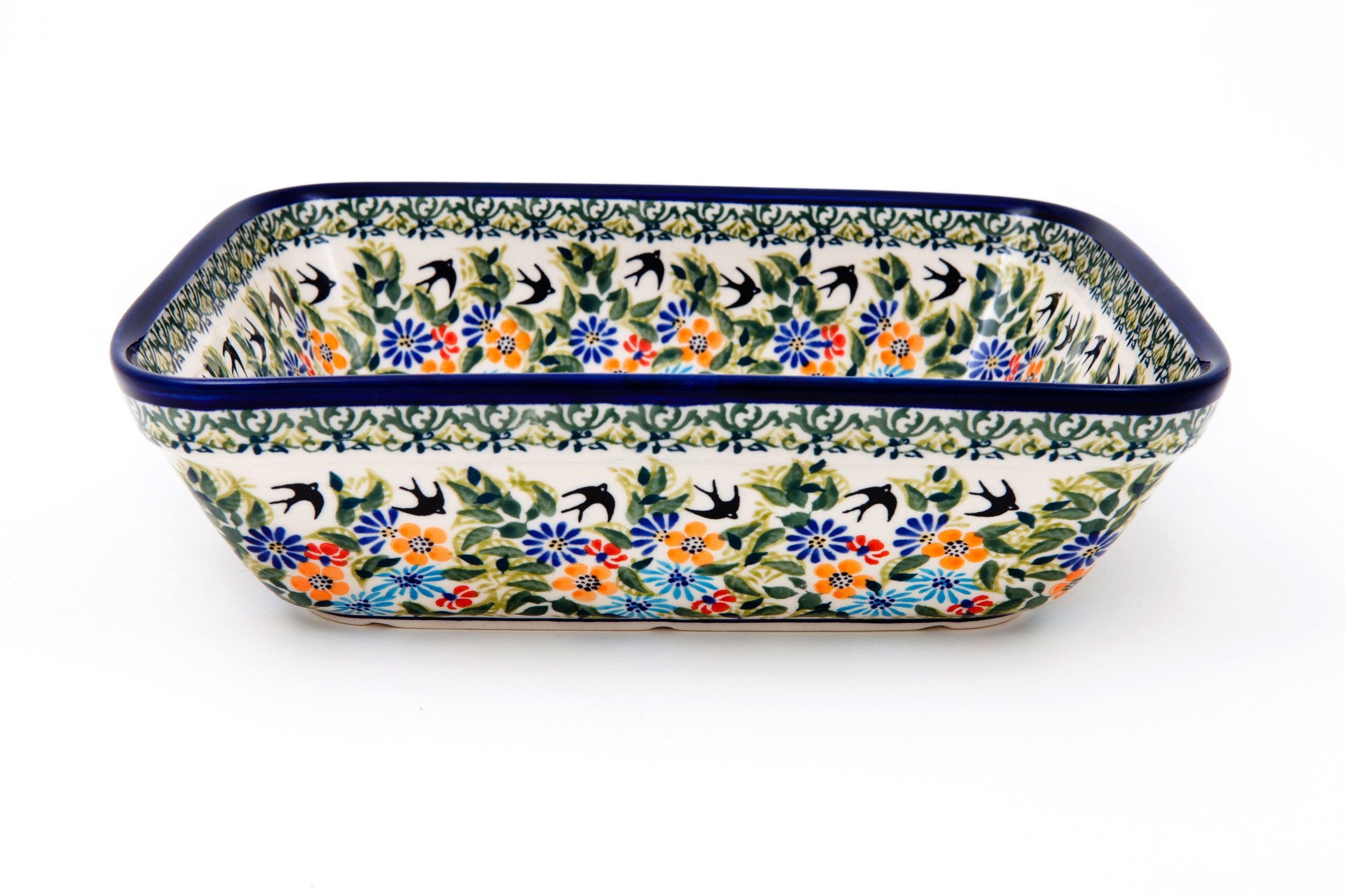 HandDecorated Polish Pottery Casserole Dish for 3 People with High
