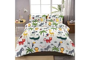 J K ZONE Kids Children Duvet Cover Jungle Animal Safari Printed Duver Cover Soft Quilt Poly Cotton Size Single