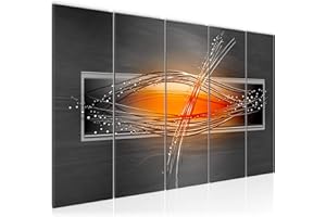 Runa Art Tableau Mural XXL Abstrait 200 x 80 cm Gris Orange Noir 5 Parties - 103355a