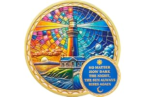 ATSKNSK Copeaux de vitrail originaux dans le style de sobriété, cycle de jour et de nuit, phare, sobriété, pièce de monnaie de sobriété, sobriété, sobriété, cadeaux pour hommes et femmes