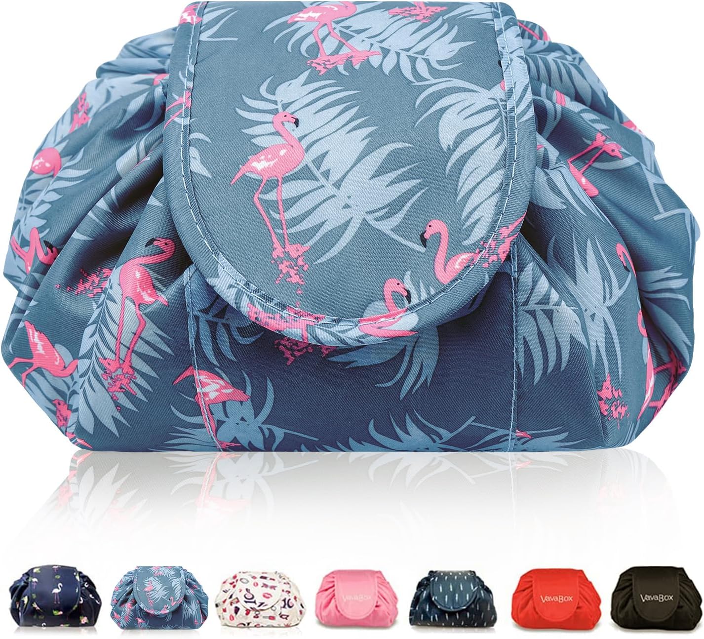 Lazy Drawstring Makeup Bags, Large Capacity Waterproof Travel Portable Cosmetic Bag Pouch Makeup Pouch Storage Organiser for Women Girl (Flamingo)