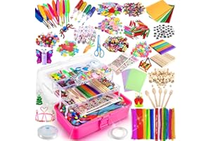 Gutenguy 3200+ Bastelsets für Kinder Bastelmaterial in Bastelkoffer, 32cm 3-Regal Mehrzweck Bastelbox DIY Bastelzubehör Bastelbedarf Material Set (Rosa)