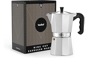 ‎VONSHEF VonShef Espressokanne für den Herd, Italienischer Espressokocher aus Aluminium für Gas- & Elektroherd - Mokkakanne mit Ersatz-Dichtung und -Filter (450ml / 9 Tassen)