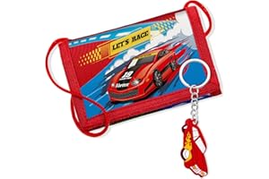 Hestya Porte-Monnaie pour Enfant Garçon Fille Portefeuille en Nylon avec Porte-Clés Pochette Tour de Cou de Voyage Portefeuille à Trois Volets Cadeau d'anniversaire pour Fille Garçon (Course)