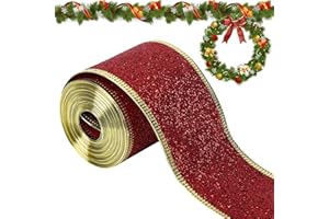Lets Joy Rollos de Cinta, 10M Cinta de Navidad, Cinta de árbol de Navidad, Cinta de Regalo, Cinta de Navidad para Envolver Regalos, Navidad Cinta de Corona DIY Manualidad para Decoraciones Navideñas