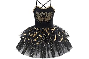 IMEKIS Mädchen Ballett Tanzkleid Ärmellose Prinzessin Schwan Ballerina Dancewear Gymnastik Trikot Tutu Glänzend Rüsche Tüll Rock Athletisch Kostüm