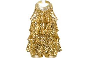 Jowowha Girls Kids Sequins Ballet Unitard Dress Modern Jazz Latin Dance Outfit Stage Performance Dancewear Costume