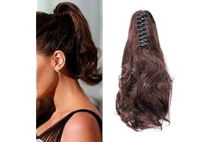 Cybelleza 12 inch Ponytail Hair Extension Curly Wavy Claw Jaw on Long Short Cute Pony Tails Clip in Hair Extensions Hairpieces Synthetic for Women (Dark Auburn)