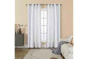 GIRASOLE HOME® Coppia Tende Semi Oscuranti Morbide Fantasia Stelle Argentate Tenda Morbida per Interni con Occhielli 2 Pannelli (Bianco, 140x235cm)