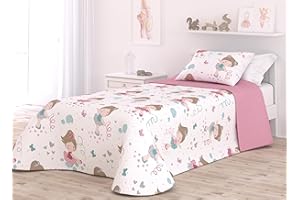Victorio & Lucchino Colcha Infantil de Verano y Primavera. Ligera Colcha cubrecama de Microfibra. Incluye Funda de cojín. (Bailarinas con COJÍN, Cama 90cm)