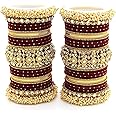 T4 Jewels Pearl Cubic Zirconia Kundan Bangles Set Red/Green/Blue/Pink Colours Bridal Chuda/Wedding Chuda For Women & Girls