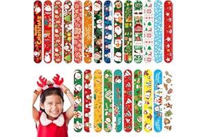 POPOYU 24 Stück Weihnachten Schnapparmband für Kinder Ideales Party Bag Füllstoffe,Bunte Weihnachten-Motto Snap Armbänder für Kinder Geschenke Spielzeug Geburtstag Geschenke Weihnachten-Mottoparty Dekoration