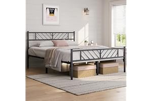 Yaheetech 5ft King Bed Frames Metal Slatted Bed Platform with Arrow Design Headboard, Under-bed Storage, No Box Spring Needed, Black