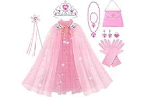 Vicloon 11 Stück Mädchen Prinzessin Kleid Mit Krone & Zauberstab, Kostüm für Weihnachten, Halloween, Verkleidung, Fasching, Cosplay, Geburtstag, Partykleid (Rosa)