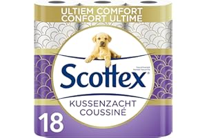 Scottex gepolstertes Toilettenpapier, 18 Rollen, besonders bequem und weich – 100 Prozent recycelbare Verpackung