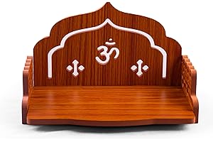 TARINI GALLERY Wooden Temple Wall Mounted Hanging Table top Pooja Mandir God Stand Shelf for Home Office and Gifting (Om)