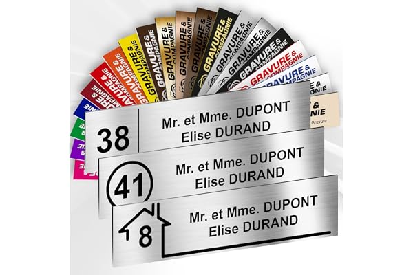 Plaque Boîte aux Lettres Avec Numéro Personnalisable De 1 À 3 Lignes – Numéro Avec Nom Gravé – Adhésive PVC – 10 x 2,5 cm (Gris Alu Métallisé)