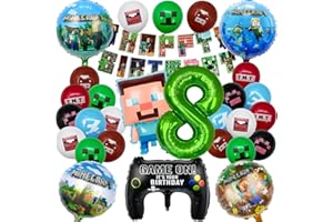 IRONIUM 26 Stück Pixe Geburtstagsdeko 8 Jahre Junge, Videospiel Luftballons Geburtstag Party Set, Video Game Player Party Deko Ballons Set für Kinder (8)