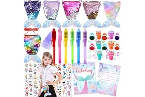 GUTENGUY Meerjungfrau Kindergeburtstag Party Mitgebsel Set mit Einladungskarten, Pailletten Geldbörse, DIY Armbänder, UV-Licht Stift, Tattoos und Stempel für Kinder Mädchen Meerjungfrau Party Gastgeschenk