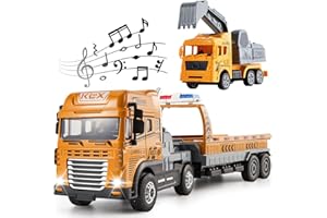 TOEY PLAY 2 in 1 Camion Jouet, Vehicules de Chantier Enfant avec Lumière et Son, Métal Camion Pelleteuse Jouet Cadeau pour Enfant Garçon 3 4 5 6 Ans