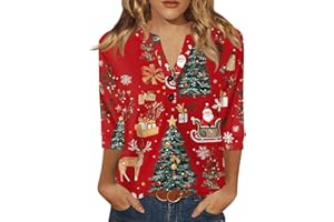 GENERISCH Oberteil Unterdamen Sportlich Grosse Grössen 4572 Ärmel Tshirt Stil Xmas Print Soft T Shirt Damenen V Neck