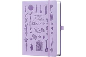 ‎HWXBEN Rezeptbuch A5 zum Selberschreiben – Meine Lieblingsrezepte – DIY Koch- & Backbuch zum Ausfüllen – Hellviolettes Küchen-Design, 120g Papier (14,5 x 21cm) – Ideal zum Verschenken an Kochliebhaber