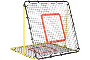 BASEGOAL Fußball Rebounder, 120x120cm Rebounder für Fußball, Verstellbar mit 8 Winkeln, Doppellagiges Doppelseitiges Netz mit Roter Zielzone, Volleyball, Basketball, Ideal für Teenager & Erwachsene
