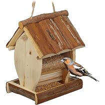 Relaxdays Mangeoire à Oiseaux, en Bois, à Suspendre, avec écorce ...