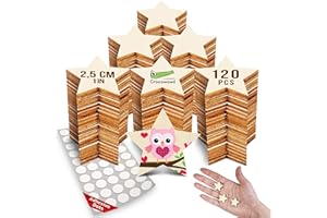 CROCOWOOD 120 UND Pequeñas Estrellas de Madera para Manualidades y Decoración - 2,5 cm Estrellas de Madera para Decoración Navideña - Discos de Madera para Bodas y Decoración de Mesa