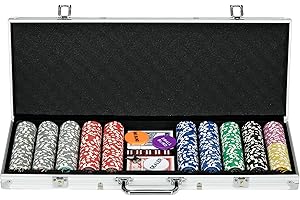 SPORTNOW Mallette de Poker Coffret de Poker Complet, verrouillable, avec 500 jetons 5 dés 2 Jeux de Cartes 3 Boutons 1 Tapis en Feutre + 2 clés Aluminium