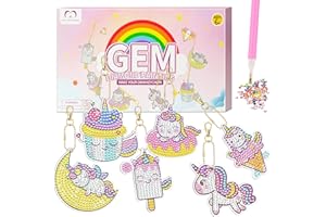 MATHARAGO Diamond Art for Kids 6 Pcs DIY Diamond Painting Unicorn Keyrings Set, Painting by Number Gem Keychains Craft Kits for Kids Ages 6-12, Gifts for Birthday, Back to School