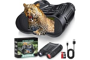TKWSER Jumelle Vision Nocturne， 4K 2600mAh Rechargeable Infrarouge avec 3,2" HD ÉCRAN Zoom Numérique 8X, Visible 300M dans l'obscurité Lunette Vision Nocturne pour Chasse avec TF 32GB