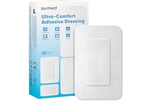ourmed Pansements stériles 10 x 20 cm, pansement stérile autocollant à forte adhérence, protège contre les coupures et les rayures, retrait indolore, emballé individuellement, paquet de 25