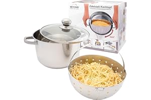 BEYOND Casseruola in Acciaio Inox con Cestello Scolapasta Estraibile e Coperchio in Vetro
