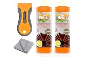 PHELEAM Hob Brite 2 Pack - Hob Cleaner Tool with Microfibre Cloth, Perfect for Induction Hob, Ceramic Hob and Glass Hob, Hob Cream Cleaner, Oven Cleaning Compatible, Lemon Scented, Perfect for Grease Removal