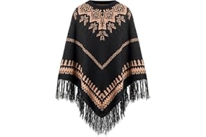 Aoruilia Women's Poncho Sweater Pullover Knitted Shawls Wraps with Fringed Hem Crochet for Automne Winter 2023