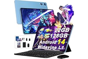 ‎UJJ 2025 Latest Tablet 10.1 Inch Android 14 Octa-Core 22GB RAM + 128GB ROM (2TB TF), Widevine L1, 5G + 2.4G WiFi, GMS, BT 5.0, 8000mAh, 8+5MP, 1280*800, GPS, Type C, 2-in-1 Tablet with Keyboard Mouse