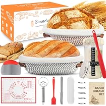 BICRET Kit Banneton Pain Silicone - 2 Corbeilles Ovale Et Ronde + Bocal 1000ml Sourdough