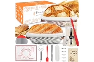KITCANIS Panier de fermentation Banneton pour Pain,2 Corbeille a Pain set en Ovale et Rond, Banetton à pain，Kit de Démarrage de Sourdough convient aux boulangers,aux épouses, aux mères pour la cuisson du pain