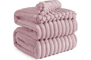 BEDSURE Przytulny koc polarowy, miękki, ciepły, gruby, sztruksowy, przytulny koc na sofę XXL, duży, różowy, 240 x 220 cm