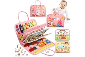 MINIBEAR Busy Board Toddlers Travel Toy, Preschool Learning Activities Educational Toy, Quiet Book Montessori Educational Toys for Autism with Zipper Removable Multiple Page Travel Toys for Boy Girl