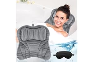 UCAMP Oreiller de Bain,Coussin de Bain avec Technologie 4D-Air-Mesh et 6 ventouses,Coussin Baignoire pour la tête,Le Cou,Le Dos et Les épaules,avec Masque pour Les Yeux Noir Inclus