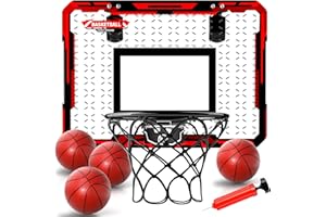 DOLOOWEE Mini canestro da interno per bambini, canestro da interno pieghevole per esterno, canestro da porta con 4 palloni e accessori completi per il basket, giochi arcade adatti per ragazzi