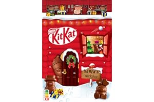 ‎KITKAT NESTLÉ KITKAT Adventskalender Schokolade mit 3D-Effekt, Weihnachtskalender mit 24 Schokoladenfiguren und Kugeln mit Knusperstückchen, 1er Pack (1 x 208g)